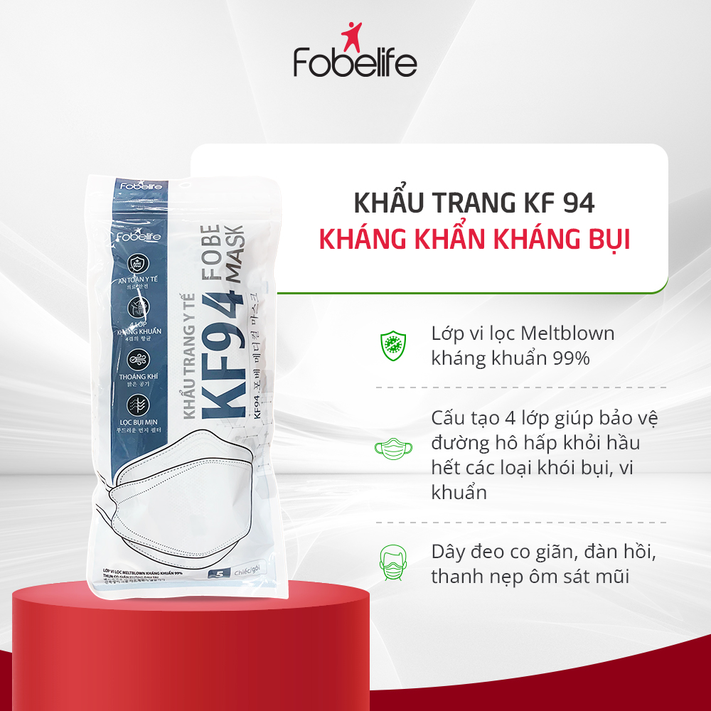 Khẩu Trang KF94 Khẩu Trang Y Tế 4 Lớp Fobe Ngăn Ngừa Vi Khuẩn Bảo Vệ Sức Khỏe