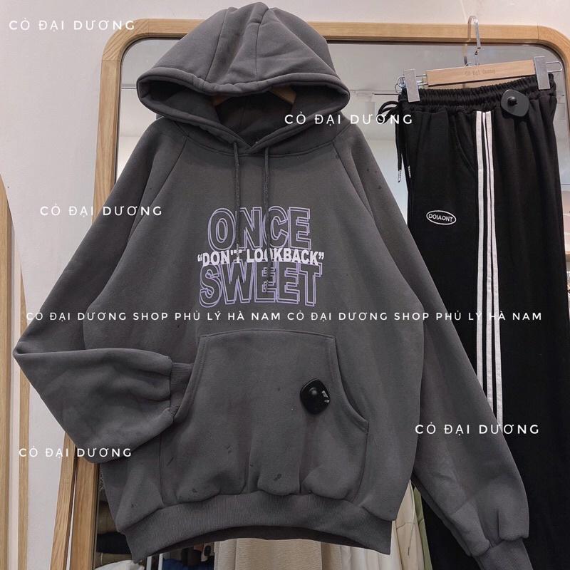 áo nỉ hoodie ONCE - xám tro,freesize dưới 65kg