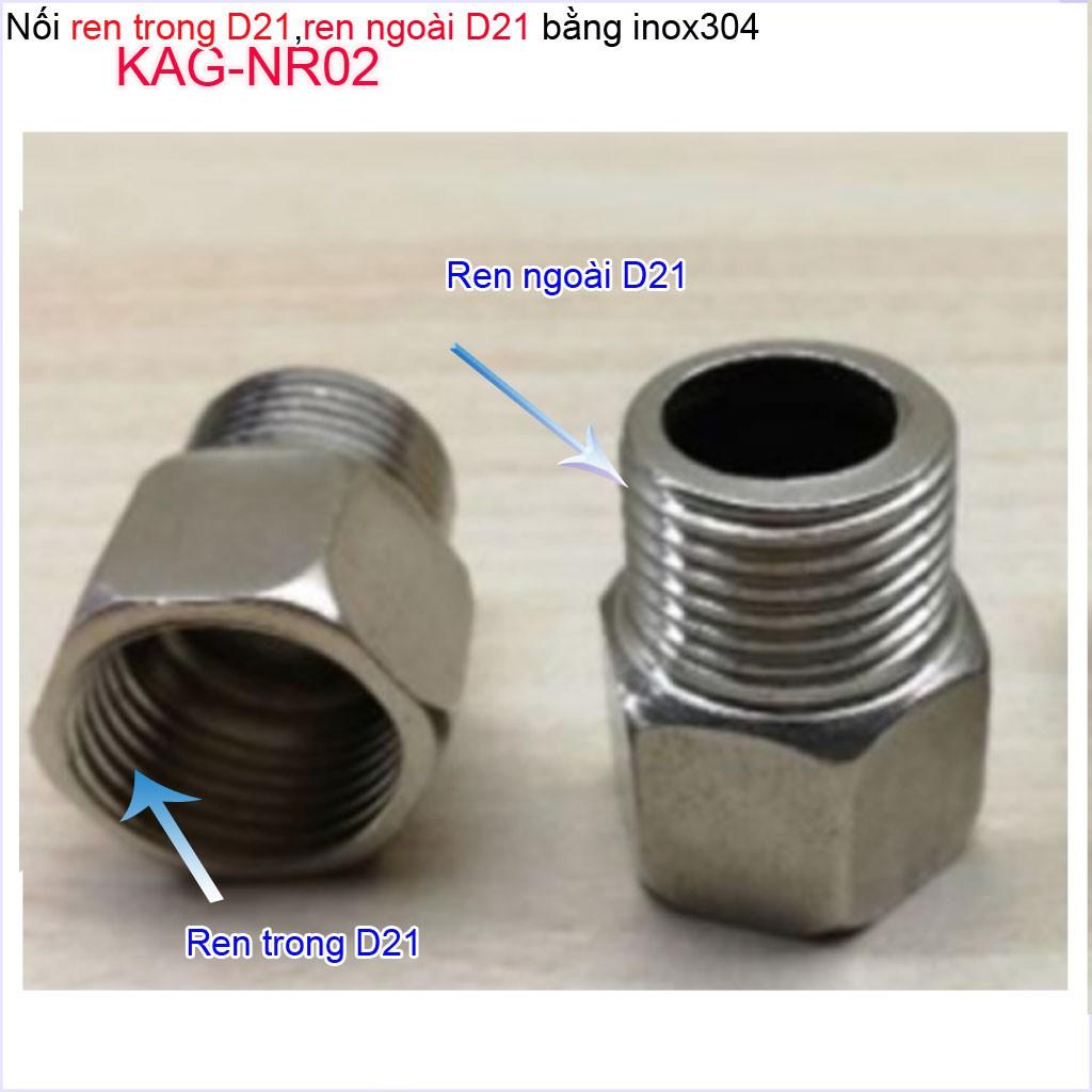 Nối ren trong ren ngoài D21 Nixcor KAG-NR02 Đầu nối đổi ren KAG-RN02 inox- Phụ kiện đổi ren Inox-Đồng