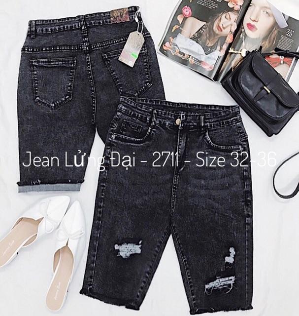 Quần jean nữ ngố cạp cao chất bò jean thun co dãn màu đen / xám / xanh
