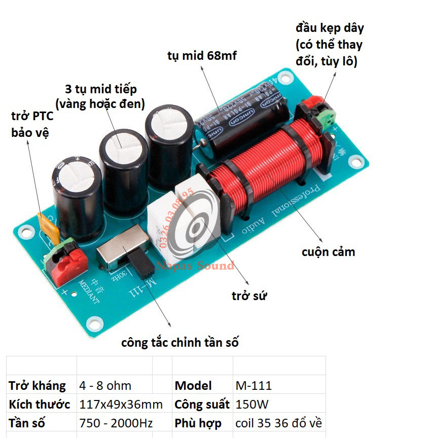 MẠCH PHÂN TẦN LOA TRUNG M111C - PHÂN TẦN LOA MID CÔNG SUẤT LỚN - PHÂN TẦN TRỢ LỜI