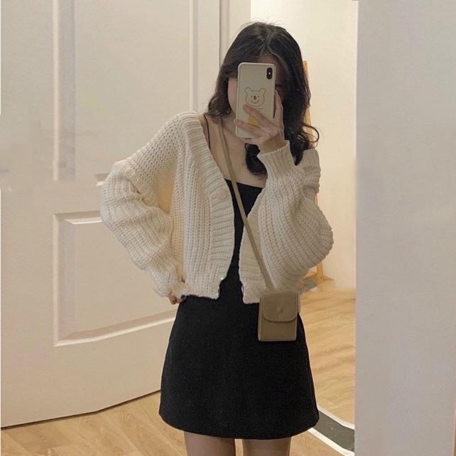 Áo cadigan len nữ Sliky trơn 1 cúc dáng ngắn màu siêu xinh - KL10