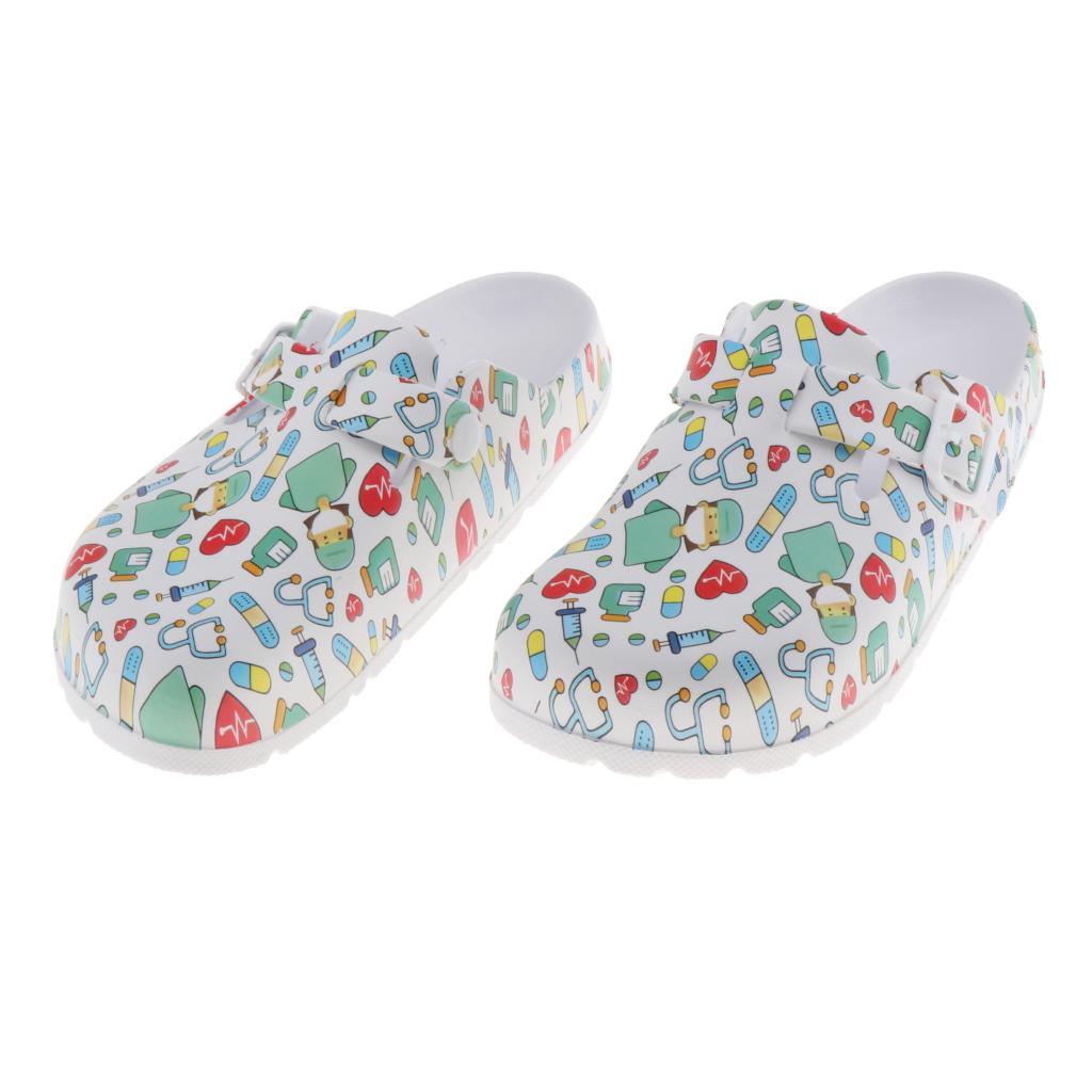 WOMENS PRINT NURSING SHOES WORK SHOES SOFT INSOLE BEACH CLOGS SLIPPERS 36 37