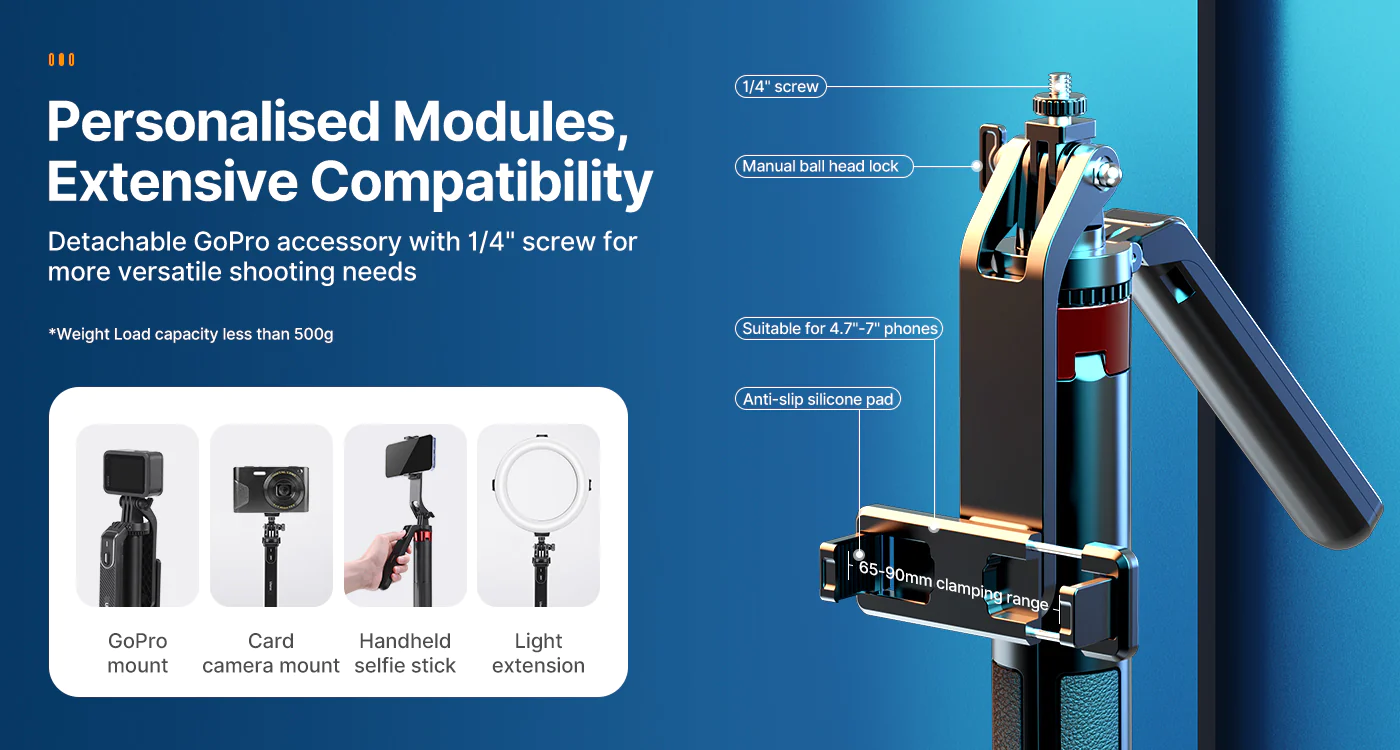 Ulanzi MA09 - Tripod Selfie Điều Khiển Từ Xa Bluetooth Dành Cho Gopro, Điện Thoại, Máy Ảnh, Chiều Cao Tối Đa 1,8m - Hàng chính hãng