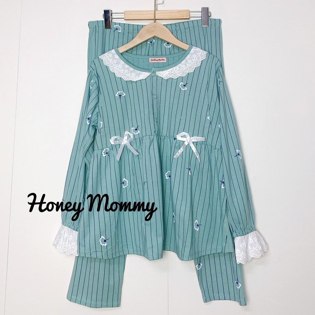 Bộ Bầu Cotton Và Sau Sinh 2 Chức Năng Dài Tay Kết Hợp Cho Con Bú Dễ Thương, Bộ Ngủ Bầu Mặc Ở Nhà HT4618 Honey Mommy