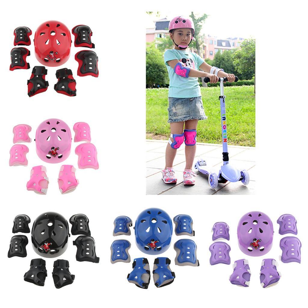 7 Pcs Kid Child Roller Skating Bicycle Helmet Knee Wrist Guard Elbow Pad