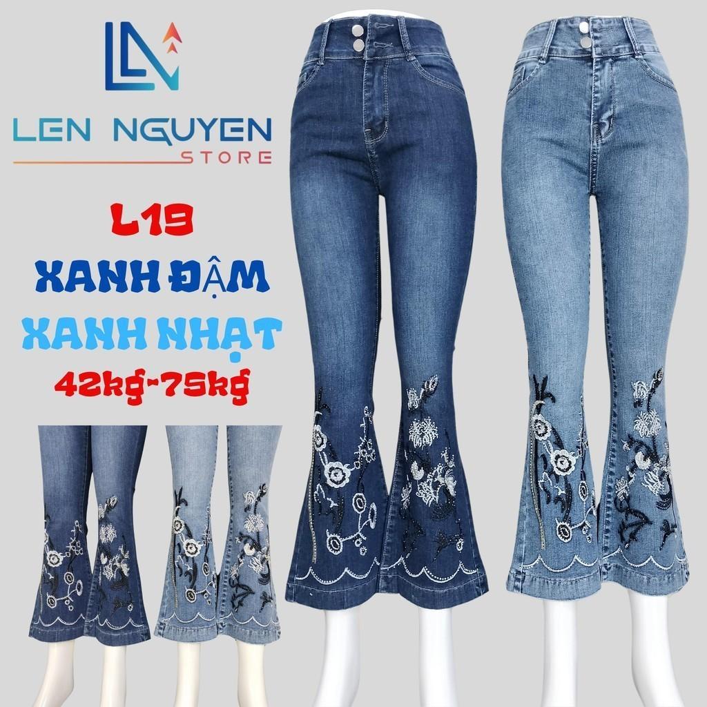 L19_ Quần jean nữ, loe, lưng cao, quần bò nữ dáng ôm, quần rin nữ có big size, cho 42kg đến 75kg,LEN NGUYEN STORE - Xanh Nhạt