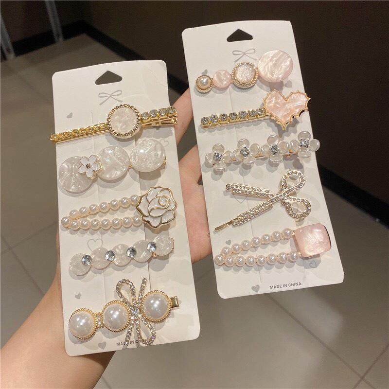 Set 5 - kẹp ng.ọc trai phối đá màu sang trọng thanh lịch - Nunam shop