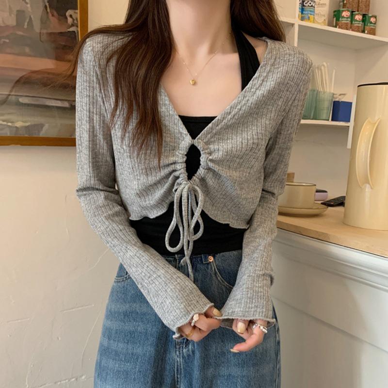 Set áo croptop dài tay kèm áo yếm crt phong cách ulzzang