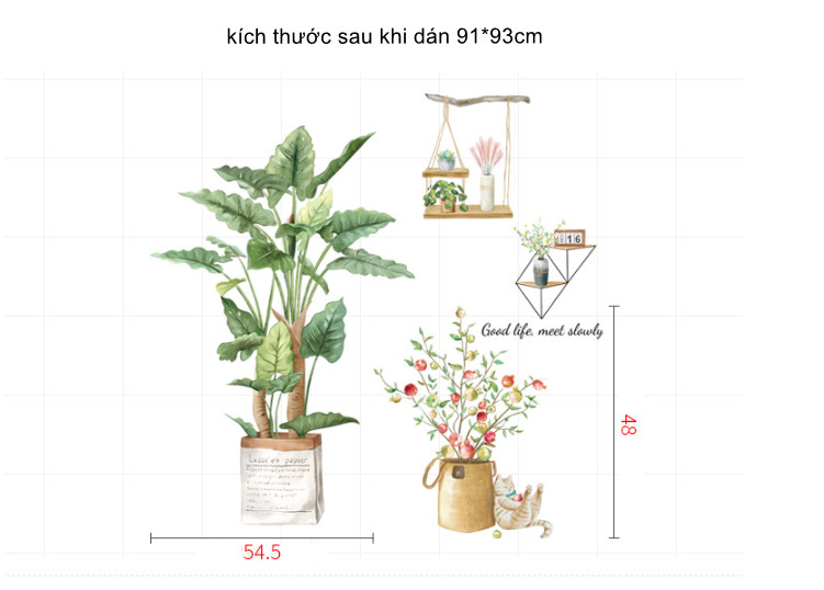 Decal trang trí tường - Cây lựu đỏ và chú mèo