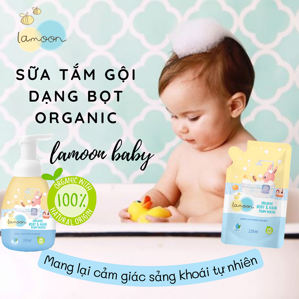 Sữa Tắm Gội Organic Cho Bé Từ Sơ Sinh Dạng Bọt Lamoon - Bình 250ml