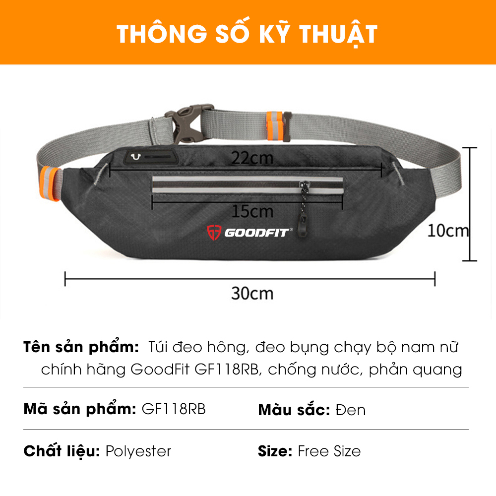 Túi đeo hông, đeo bụng chạy bộ nam nữ chính hãng GoodFit GF118RB, chống nước, phản quang