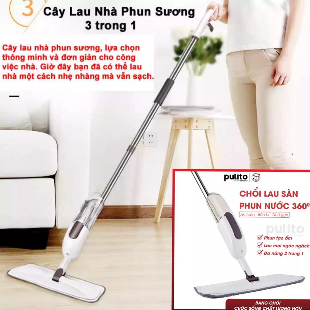 Bộ chổi lau nhà thông minh Pulito đầu xoay 360 độ phun sương nước lau nhà tự động loại tốt hàng cao câp chinh hãng