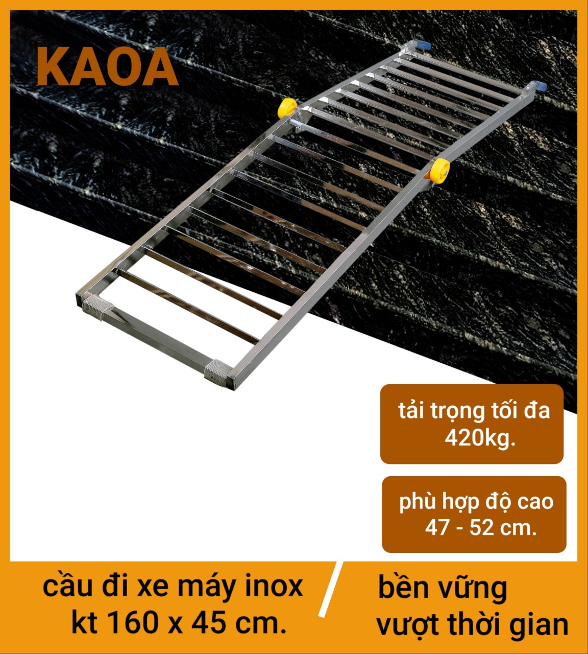 CẦU ĐI XE MÁY INOX  . kt 160 x 45 cm