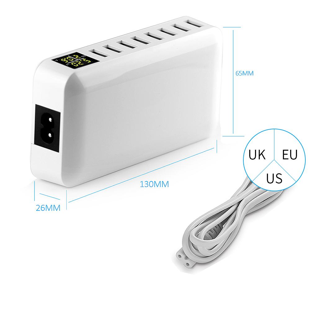 Trạm sạc thông minh USB 8 cổng để bàn 60W 8A với màn hình LED ệ Nhận biết dòng điện và điện áp thông minh