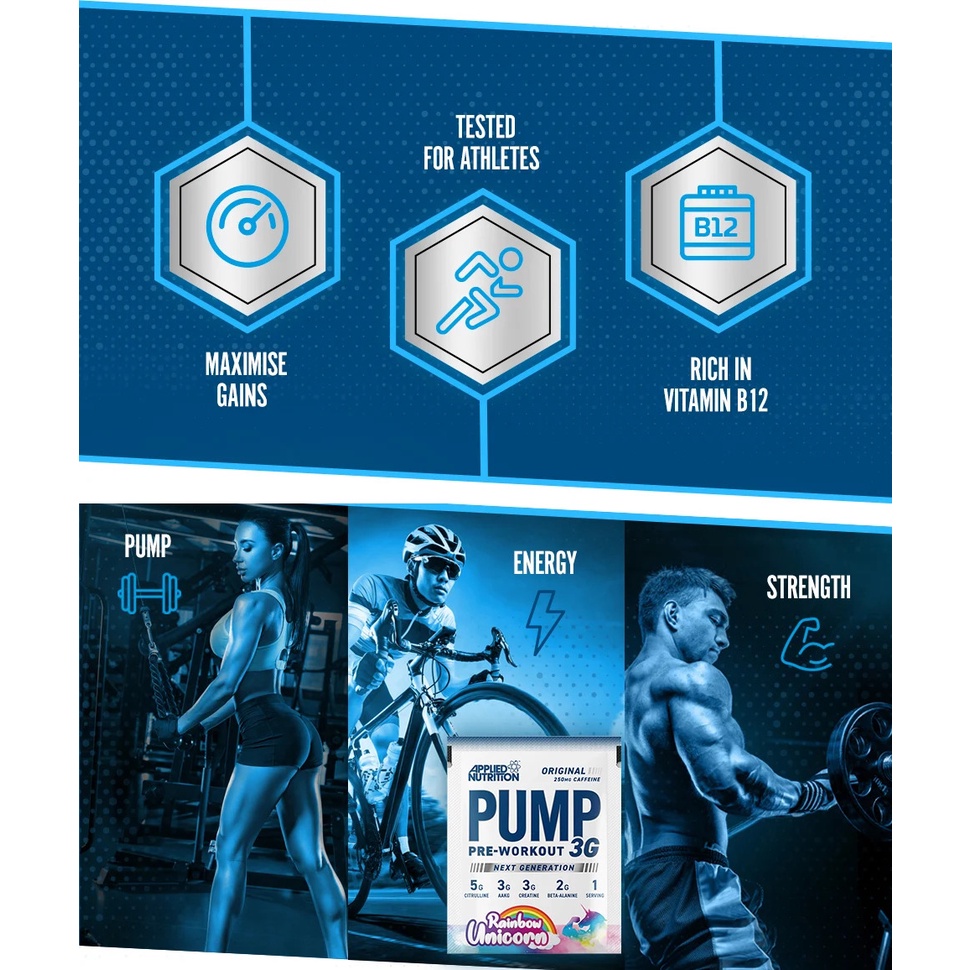 Sample PUMP 3G - Pre Workout - Applied Nutrition (1GÓI) Sản Phẩm Hỗ Trợ Tăng Sức Mạnh, Tập Trung Tỉnh Táo Luyện Tập