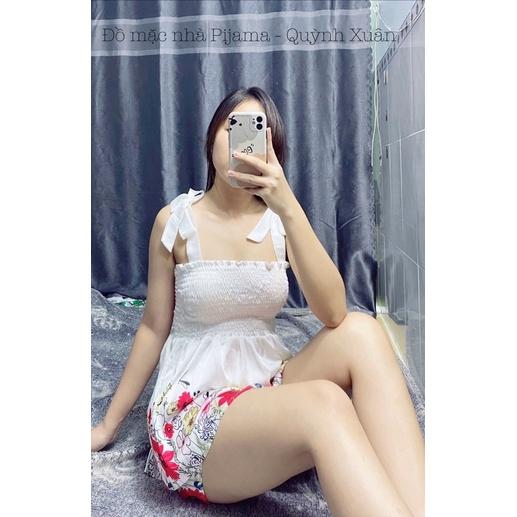 Đồ Ngủ Dây Cột Nơ Sexy Hoạ Tiết Hoa Nhúng Bèo Ngực