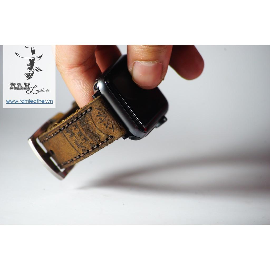 DÂY ĐỒNG HỒ DA BÒ HANDMADE - RAM TRỐNG ĐỒNG NÂU ĐẤT