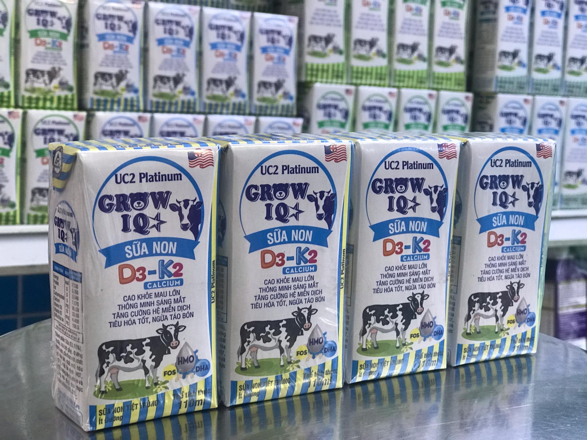 Lốc lẻ sữa non tiệt trùng ít đường UC2 GROW IQ D3K2 110ML (4 hộp x 110ml)