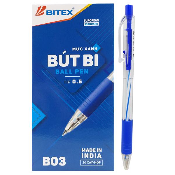 Hộp 20 Bút Bi 0.5mm Bitex B03 - Mực Xanh