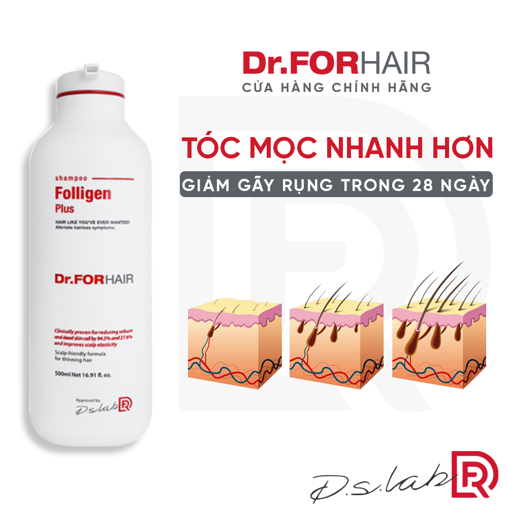 Dầu gội giảm rụng tóc Dr.FORHAIR phục hồi hư tổn nang chân tóc và kích thích mọc tóc - Combo 1 Chai 500ml, 1 Tuýp 100ml Dr FOR HAIR Folligen Plus Shampoo