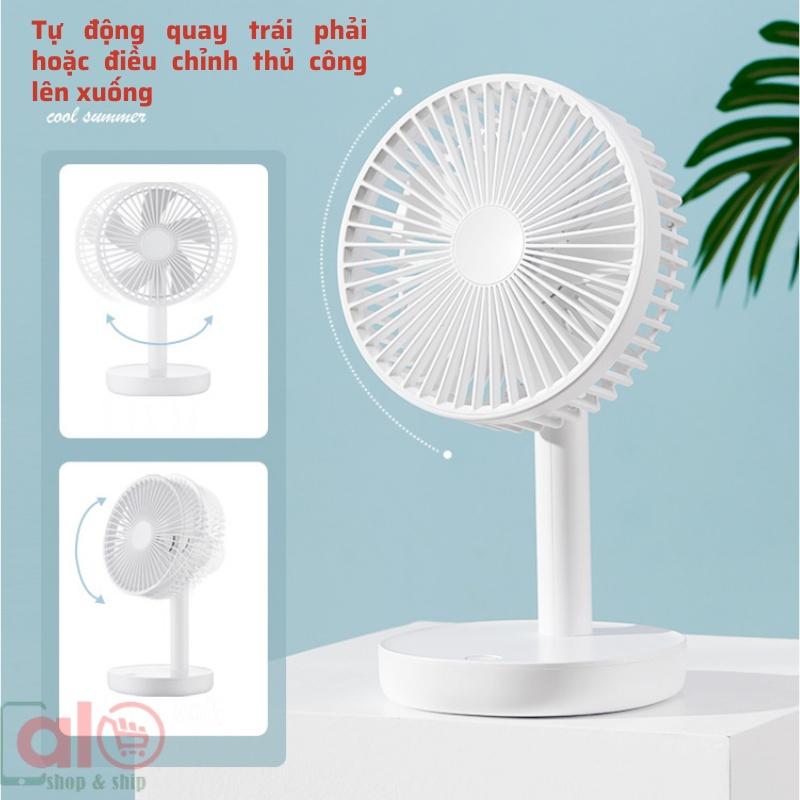 Quạt Mini Tích Điện Để Bàn Pin Siêu Bền 10000mA = 64h Xông Tinh Dầu Tự Động Quay Trái Phải đường kính 16cm