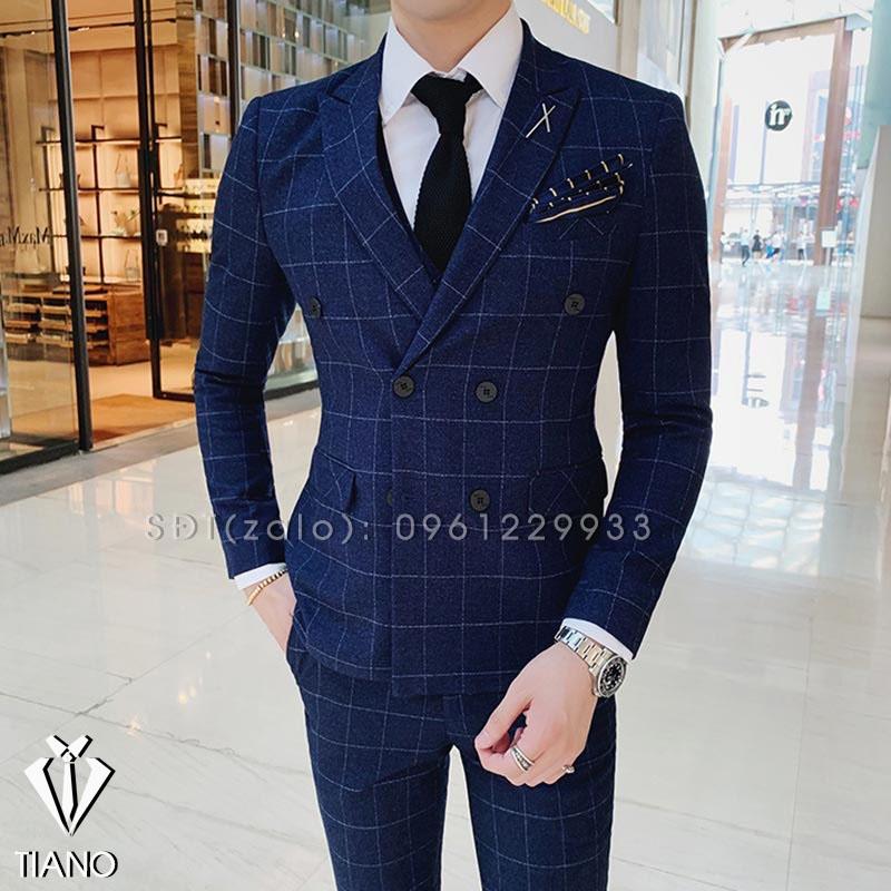 Bộ Vest nam cao cấp Hàn Quốc XANH màu ô Xanh cực sang trọng, Suit Nam Cao Cấp