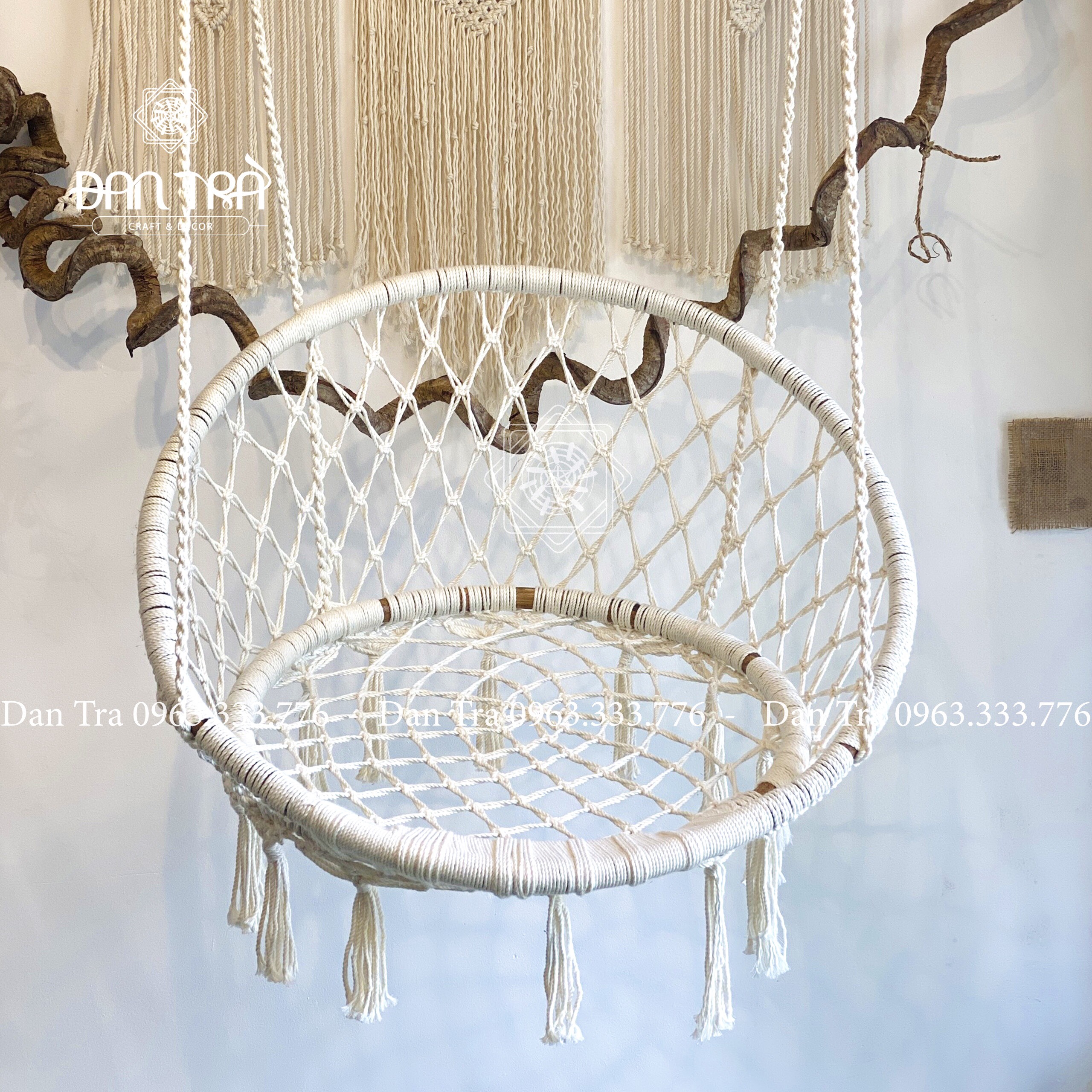 [ Hàng Thủ Công ] Xích Đu Vòng Mây Đan Macrame - Nội Thất Mây Tre Đan