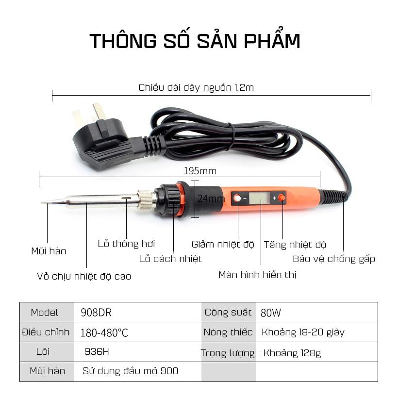 Mỏ Hàn Điều Chỉnh Nhiệt Độ 908DR 80W Tặng Kèm 01 Đầu Mỏ Hàn Cao Cấp