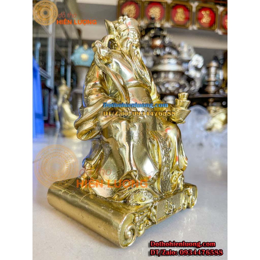 Bộ Tượng Thần Tài - Thổ Địa Màu Vàng Trơn Bằng Đồng Nguyên Chất cao 19cm
