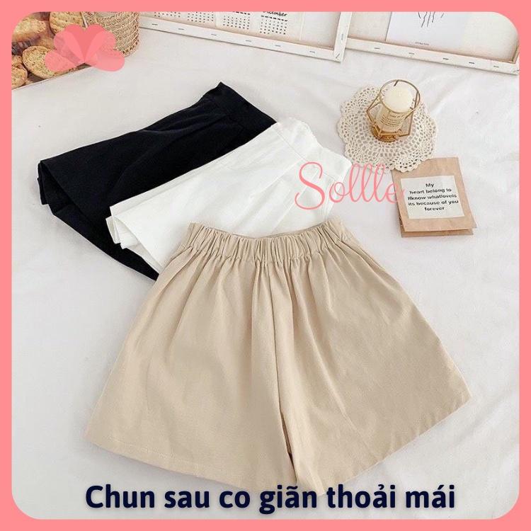 Quần đùi short nữ cạp cao lưng chun xếp ly chất đũi Hàn Quốc đẹp Sollle