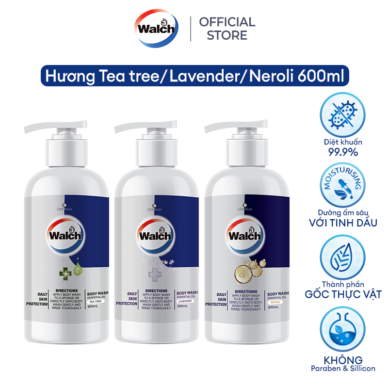 Combo 3 sữa tắm tinh dầu Walch tiêu diệt vi khuẩn, dưỡng ẩm mềm mịn, tái tạo làn da