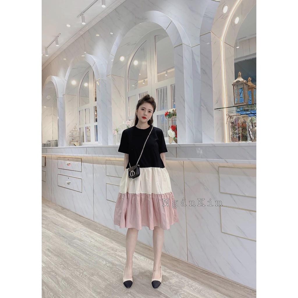 Váy bầu thời trang thiết kế xuông M117 chất Cotton 100% và Đũi voan freesize từ 45 đến 70kg