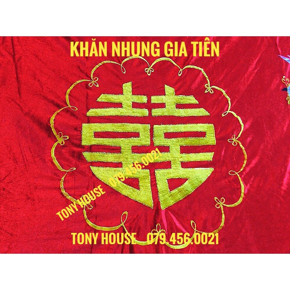 Khăn nhung thêu rồng phượng trang trí bàn thờ gia tiên cao cấp - TONY HOUSE