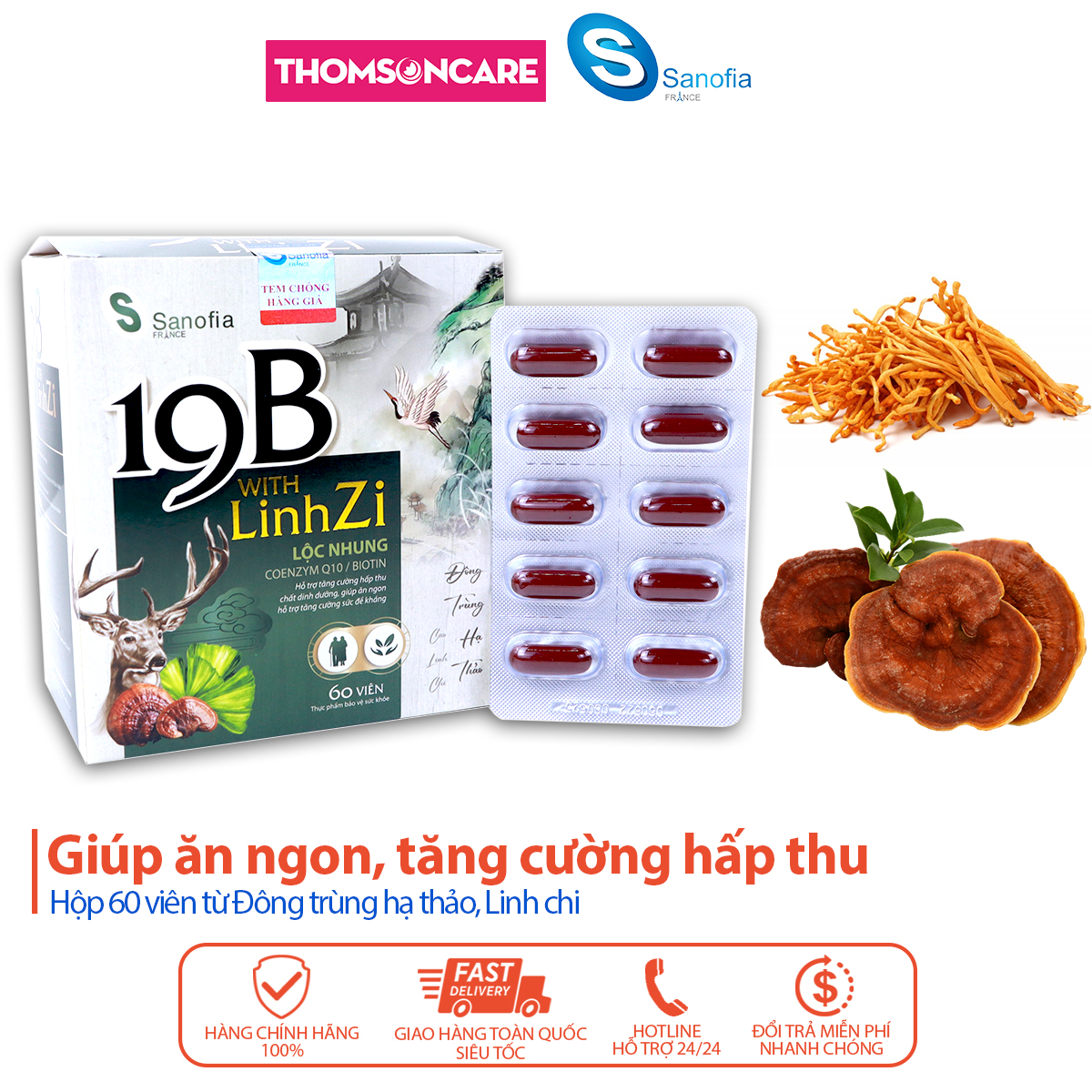 Viên Ăn Ngon 19B With Linhzi tăng cường hấp thu chất dinh dưỡng, cho người kém ăn, chán ăn, ăn không hấp thụ bổ sung các vitamin nhóm B - Thomsoncare