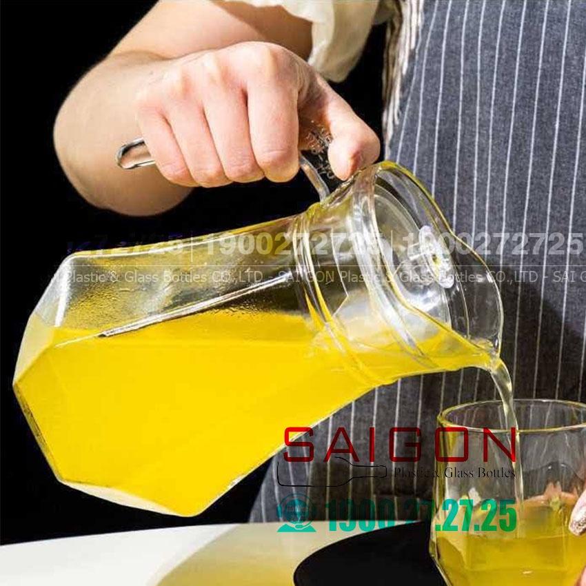 Bình Nước Thủy Tinh Delisoga Pitcher Hexagon 1300ml | EH1028 , Thủy Tinh Cao Cấp
