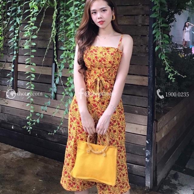 Jum lụa hoa 2 dây cột nơ xinh hết nấc