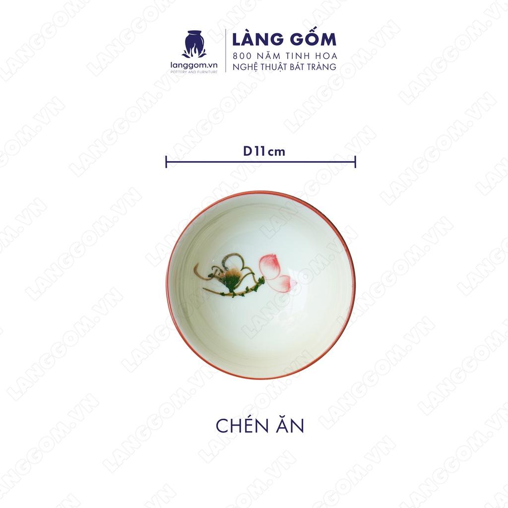 Bộ bàn ăn mặt trời Men trắng vẽ hoa sen hồng - Size: 45 cm - Gốm sứ Bát Tràng - langgom.vn