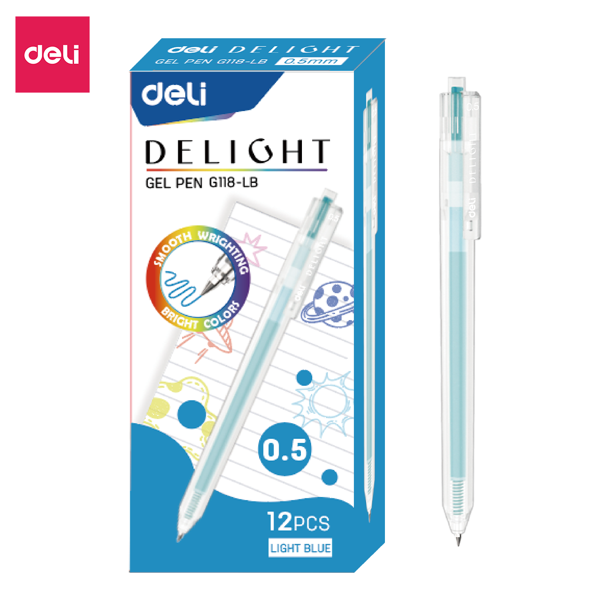 Bút gel bấm 0.5mm nhiều màu Deli - 1 chiếc - độ dài mực lên tới 1000m Đen/Nâu/ Đỏ/ Xanh Dương/ Xanh Lá/ Tím/ Cam - EG118