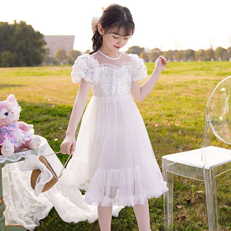 DONGSHOP Cô gái ăn mặc mùa hè 2023 váy công chúa trẻ em mùa hè phong cách phương Tây cô gái nhỏ mùa hè váy lưới đỏ thời trang váy