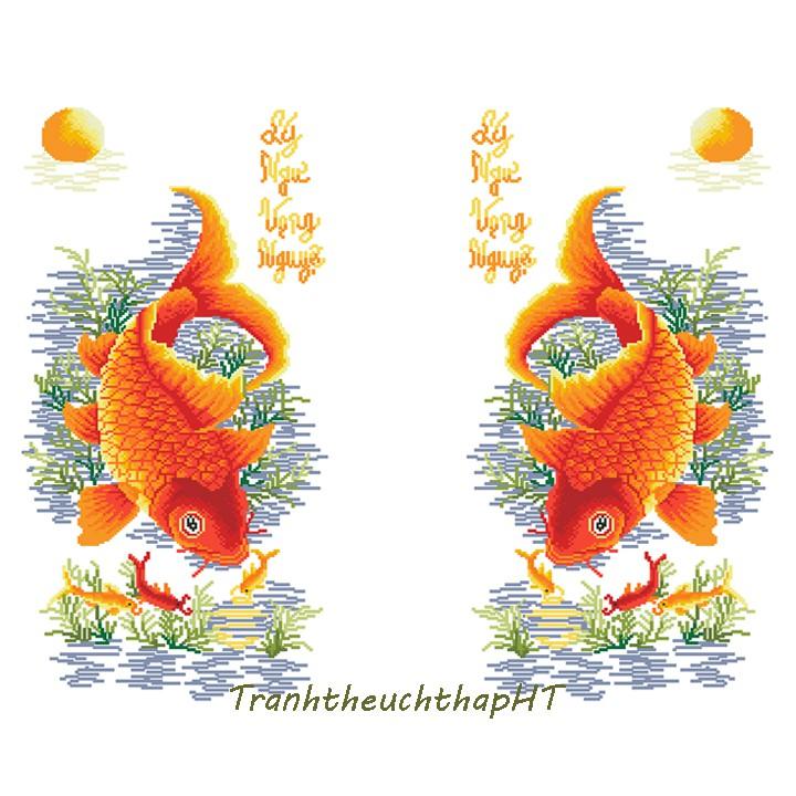 Tranh đính đá cá chép - lý ngư vọng nguyệt 98*89cm - tự đính