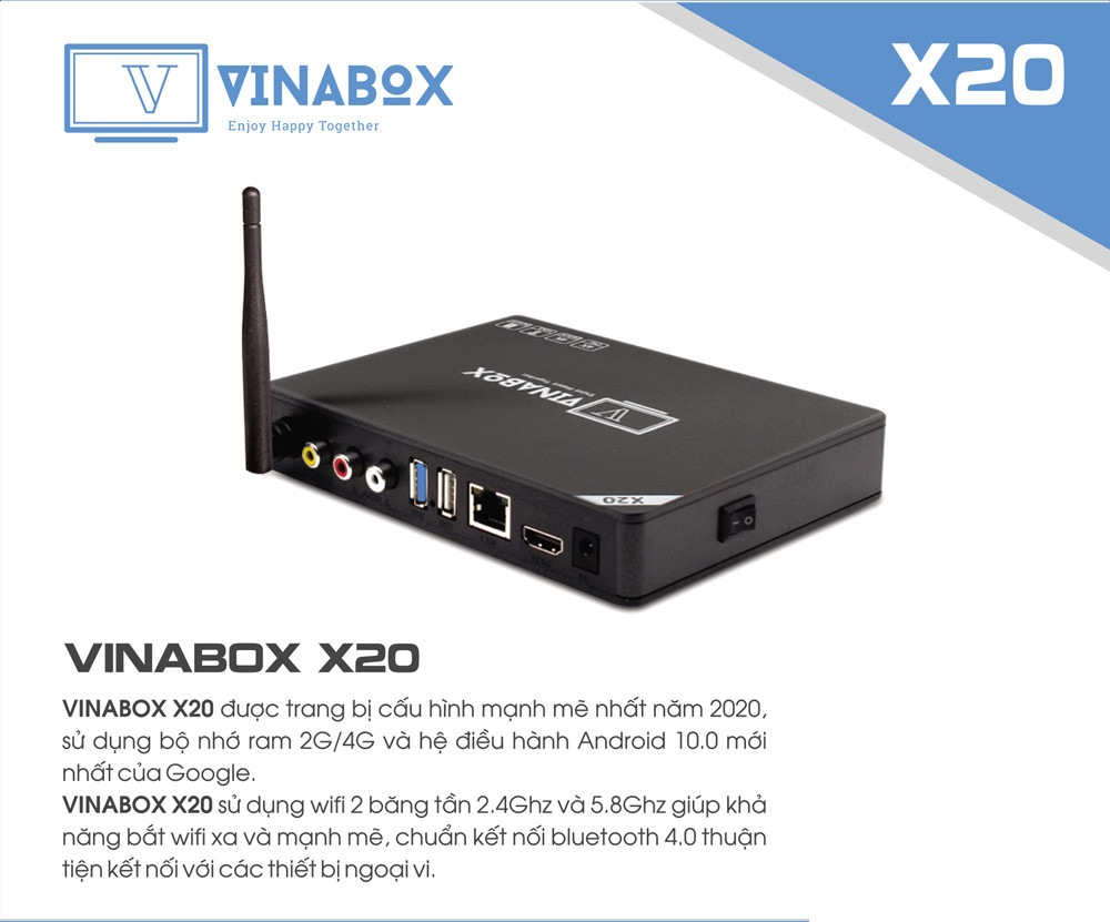 Android Tv Box Vinabox X20 - Ram 2GB  - Điều Khiển Bằng Giọng Nói - Android 10 Siêu Mượt - Hàng Chính Hãng