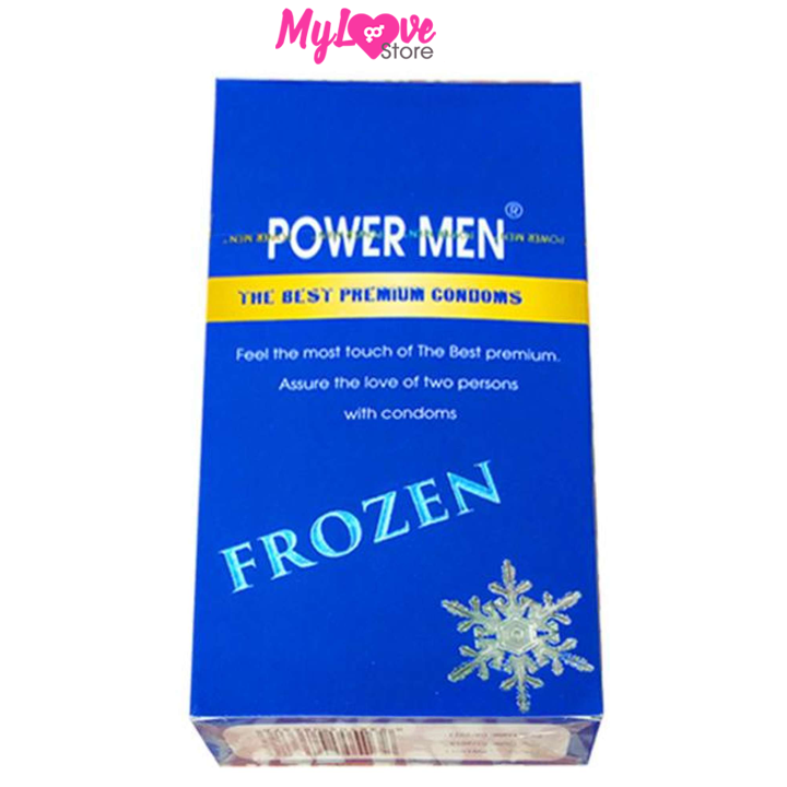 Bao Cao Su Power Men Frozen Gân Gai Kéo Dài Thời Gian Bạc Hà Mát Lạnh Hộp 12 chiếc + Tặng Bao Cao Su Powermen Long Shock Gân Gai Kéo Dài Thời Gian Cá Ngựa Đen, Hộp 12 Chiếc mylovestore