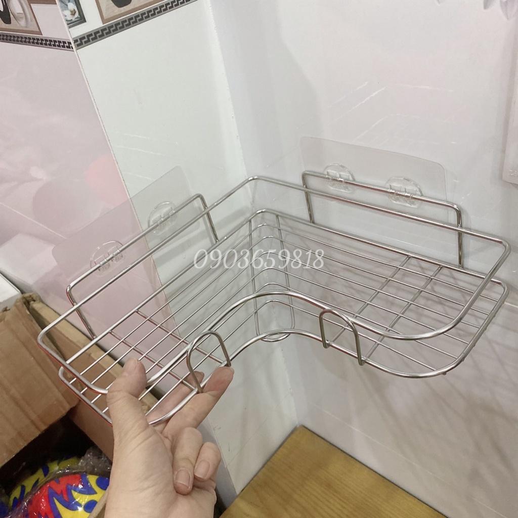 Kệ góc inox 304 treo dán góc tường phòng tắm, phòng bếp LOẠI XỊN SIÊU CHỊU LỰC Kèm 2 Miếng Dán Dài