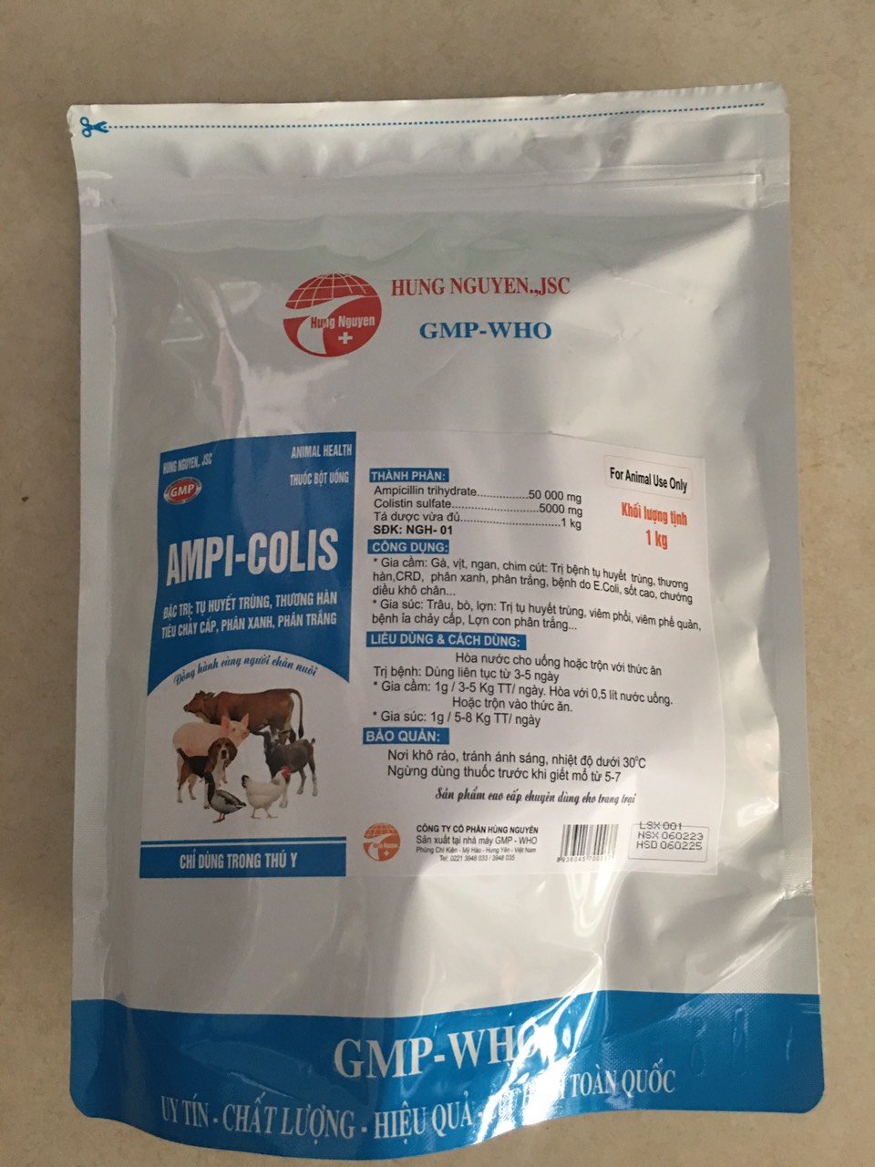 Ampicolis/ Ampi-colis (1kg- Hùng Nguyên) dùng tốt cho chó, mèo, gia súc, gia cầm