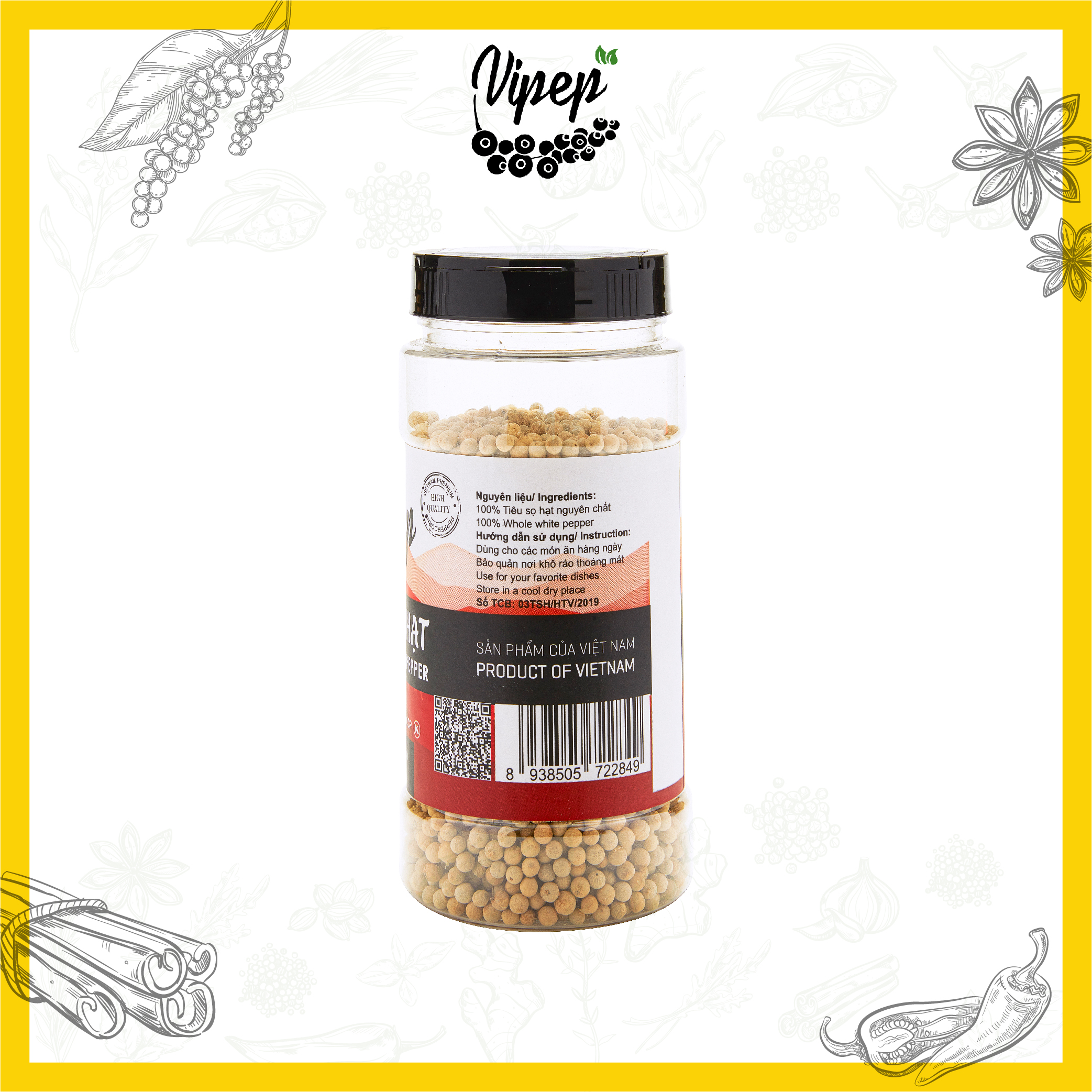 Hạt tiêu hạt to Vipep 100% có nhiều size, nồng thơm ngon nguyên hạt 250g