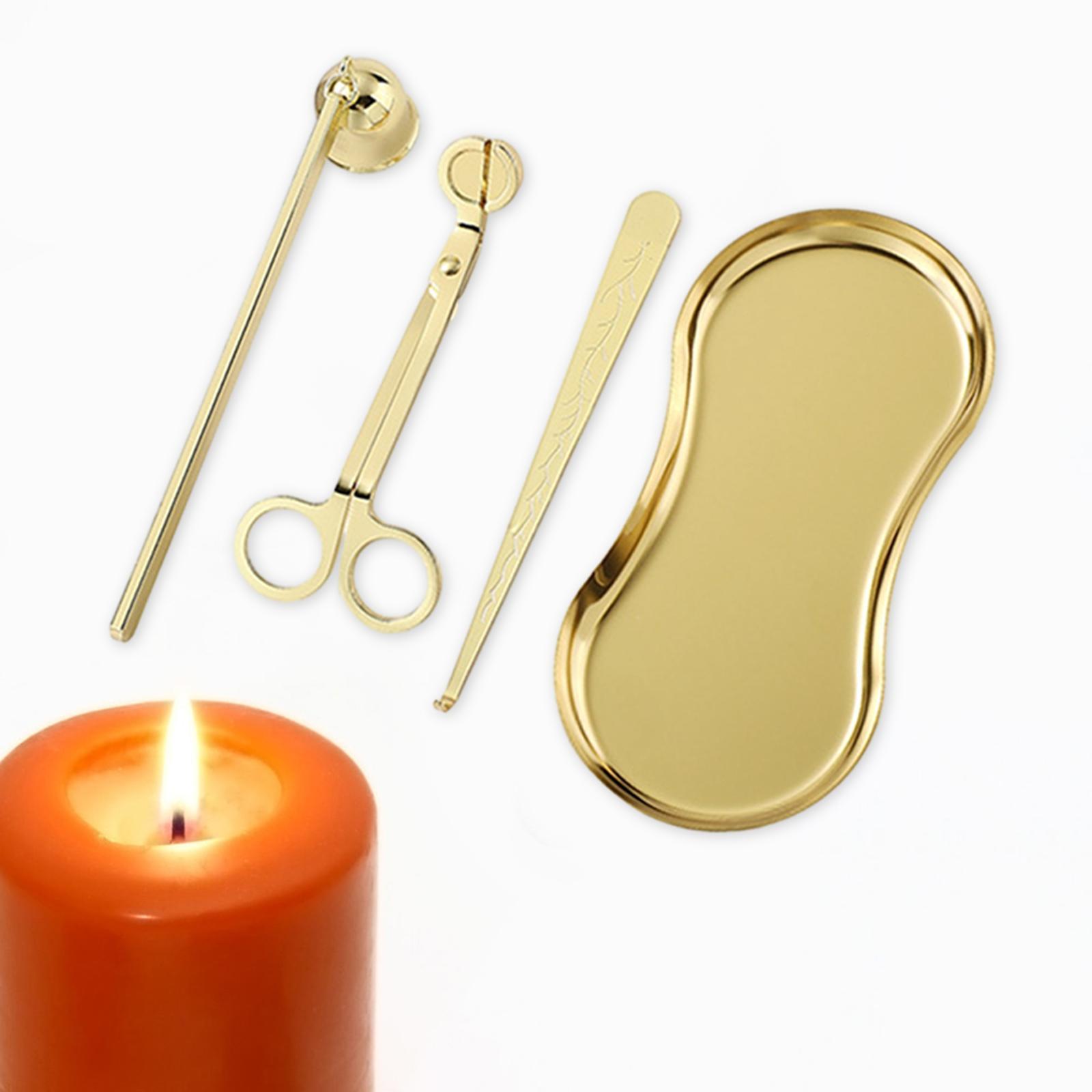 4Pcs Candle Accessory Wick Cutter Extinguisher Stainless Steel Rustproof Sturdy Wick Dipper with Storage Tray