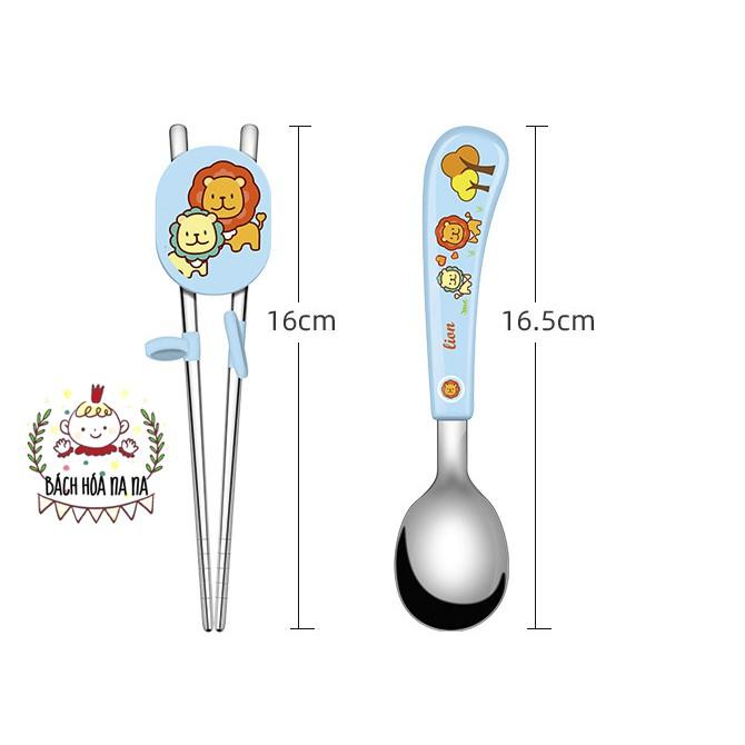 Bộ Thìa/ Muỗng và Đũa Xỏ Ngón Cho bé tập ăn Inox 304 Cao cấp chống rỉ Hình đáng yêu - Nana Shop MOMYBABY