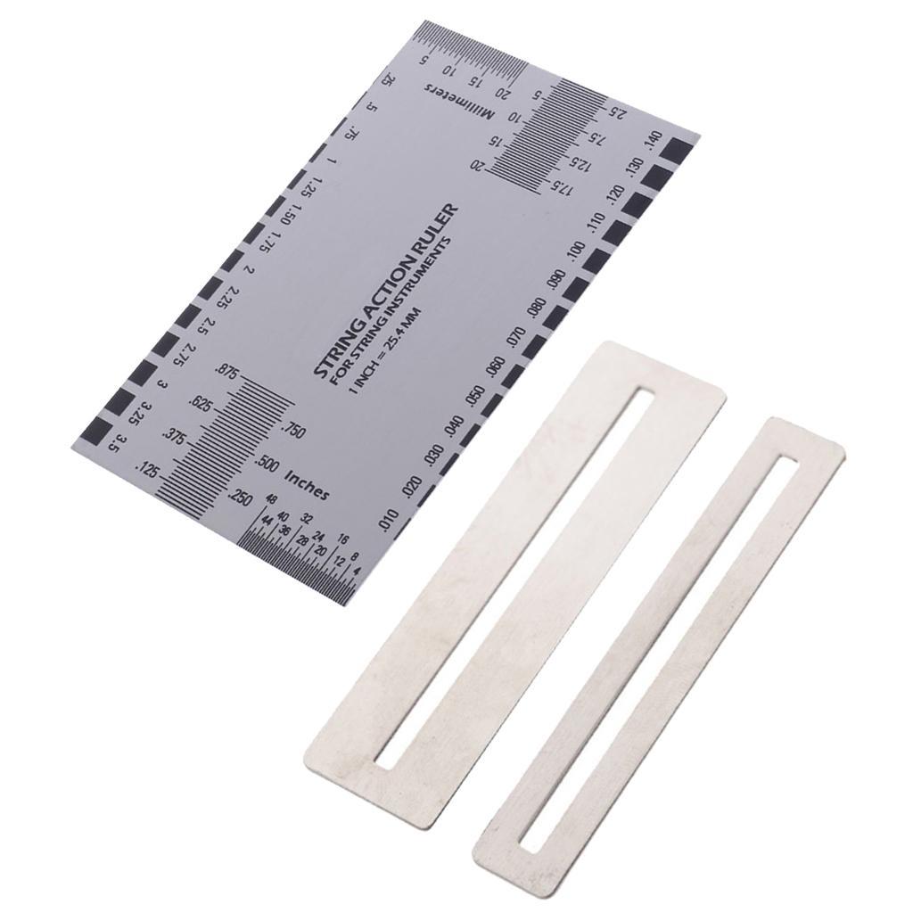 Stainless Steel String Action Ruler with 2pcs Fingerboard Protector Guard