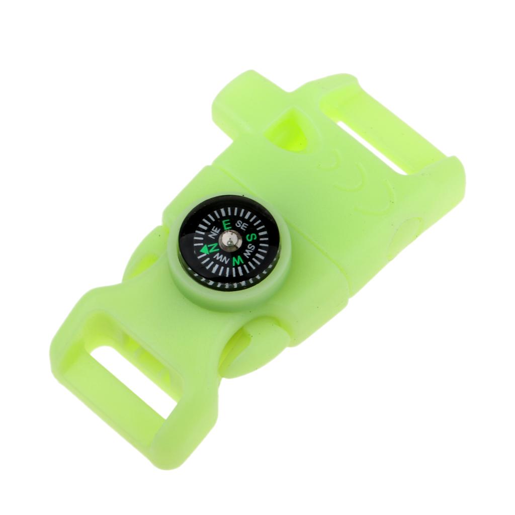 2xPlastic Side Release Buckle Whistle Compass Flint Fire Starter Fluorescent